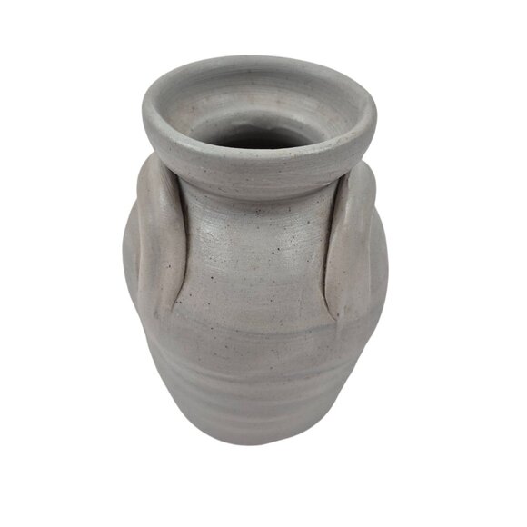 Williamsburg Pottery Small Vase Salt Glaze Gray Cobolt Blue Double Handle - Picture 2 of 9